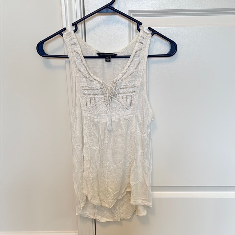 American Eagle Outfitters White Embellished Sleeveless Tank Top